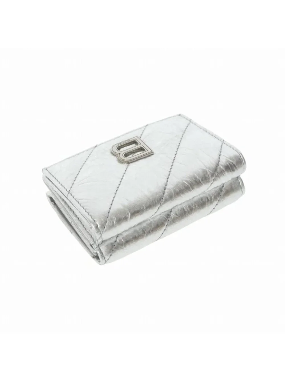 Balenciaga Crush Mini Trifold Wallet Compact Silver